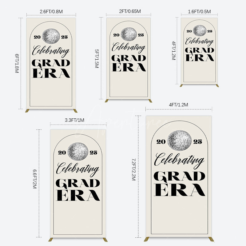 Aperturee - Aperturee Beige Silver Disco Ball Grad Era Party Rectangle Backdrop