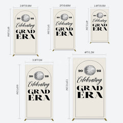 Aperturee - Aperturee Beige Silver Disco Ball Grad Era Party Rectangle Backdrop