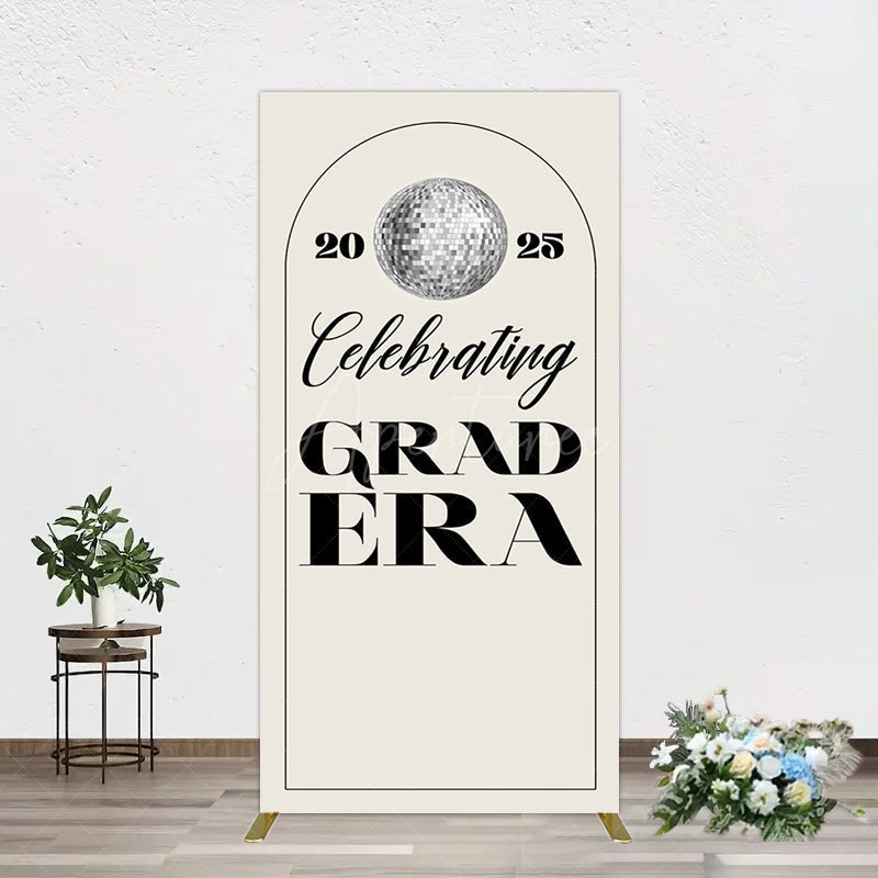 Aperturee - Aperturee Beige Silver Disco Ball Grad Era Party Rectangle Backdrop