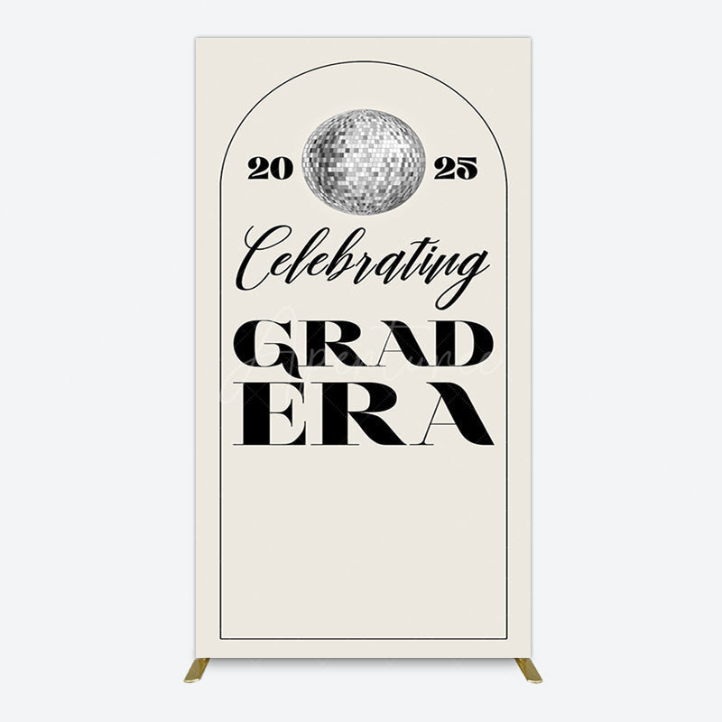 Aperturee - Aperturee Beige Silver Disco Ball Grad Era Party Rectangle Backdrop