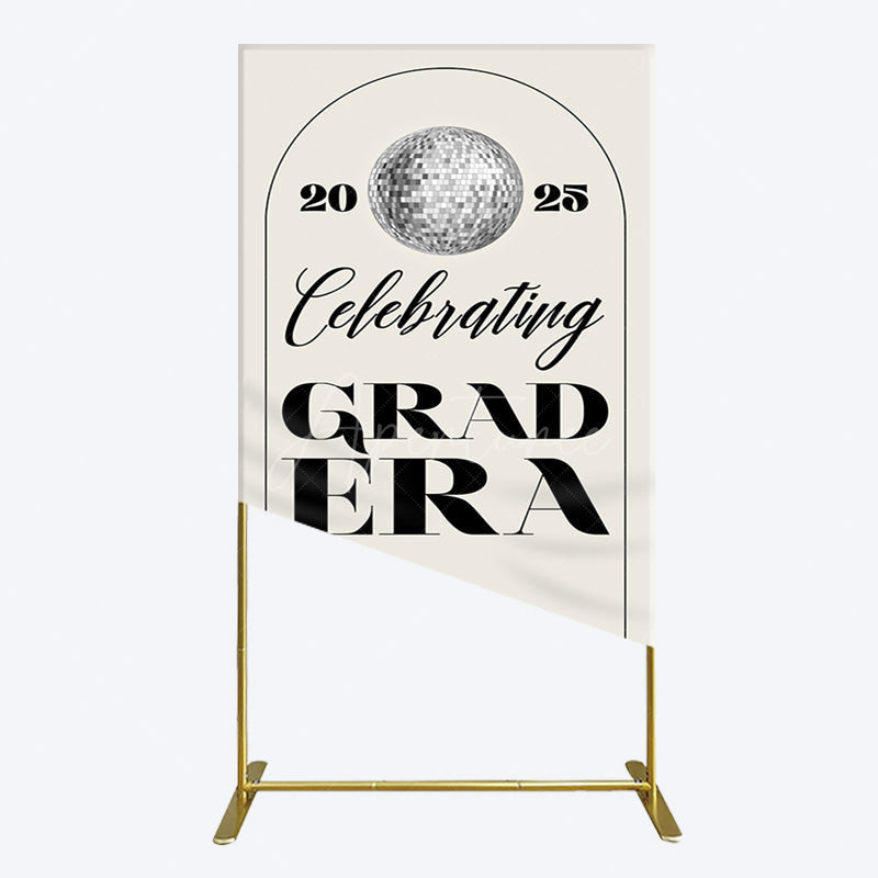 Aperturee - Aperturee Beige Silver Disco Ball Grad Era Party Rectangle Backdrop