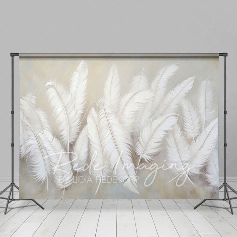 Aperturee - Aperturee Beige Soft White Feather Fine Art Photo Backdrop
