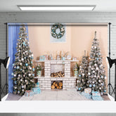 Aperturee - Aperturee Beige Wall Fireplace Xmas Trees Christmas Backdrop