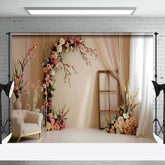 Aperturee - Aperturee Beige Wall Romantic Floral Wedding Photo Backdrop
