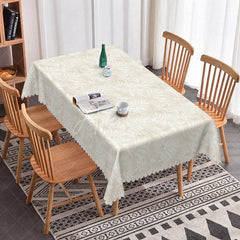 Aperturee - Aperturee Beige White Fern Leaves Rectangle Tablecloth Neutral Botanical Foliage Background Modern Rustic Dining Table Cover