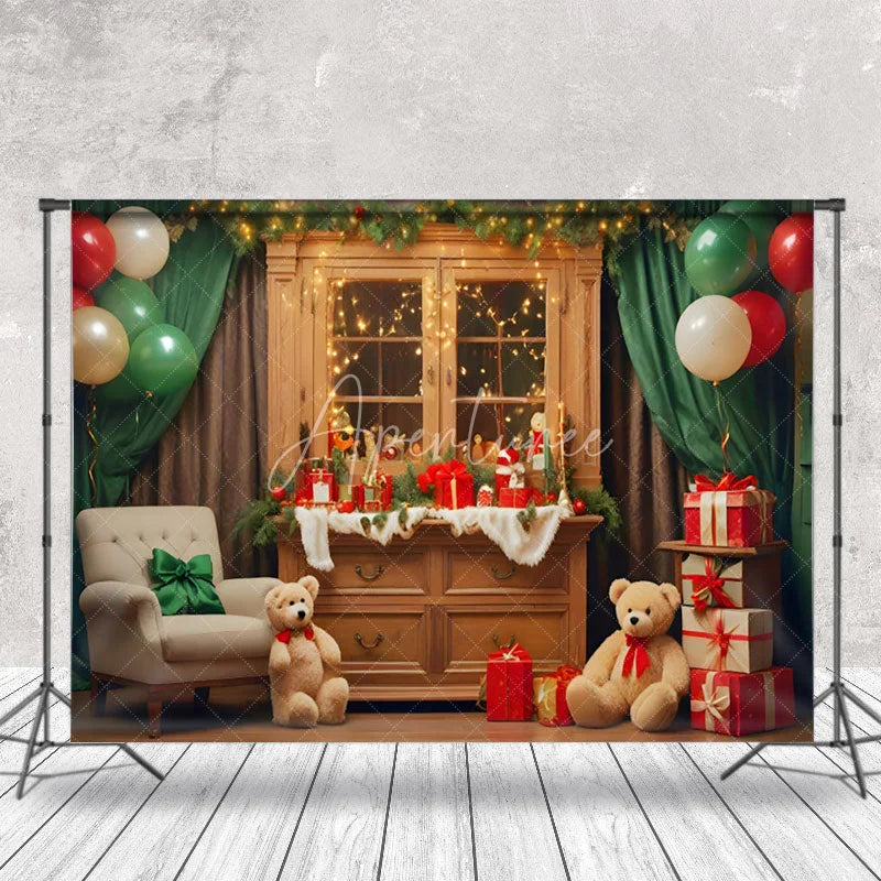 Aperturee - Aperturee Bells Bears Retro Brown Showcase Christmas Backdrop