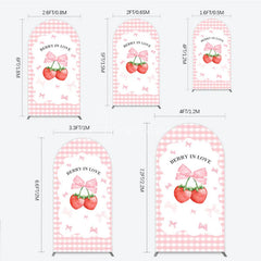 Aperturee - Aperturee Berry In Love Arch Backdrop Pink Gingham Strawberry Bow Background Cute Girl Baby Shower Arch Cover Photo Prop