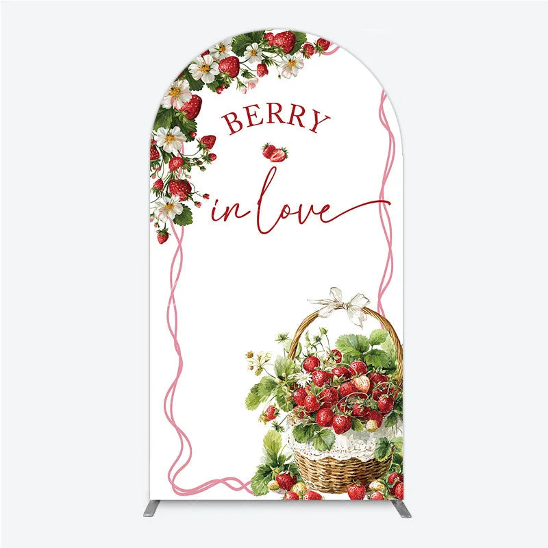 Aperturee - Aperturee Berry In Love Arch Backdrop Watercolor Strawberry Basket White Background Sweet Girl Baby Shower Arch Cover Decoration