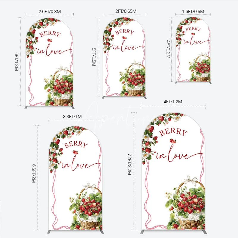 Aperturee - Aperturee Berry In Love Arch Backdrop Watercolor Strawberry Basket White Background Sweet Girl Baby Shower Arch Cover Decoration