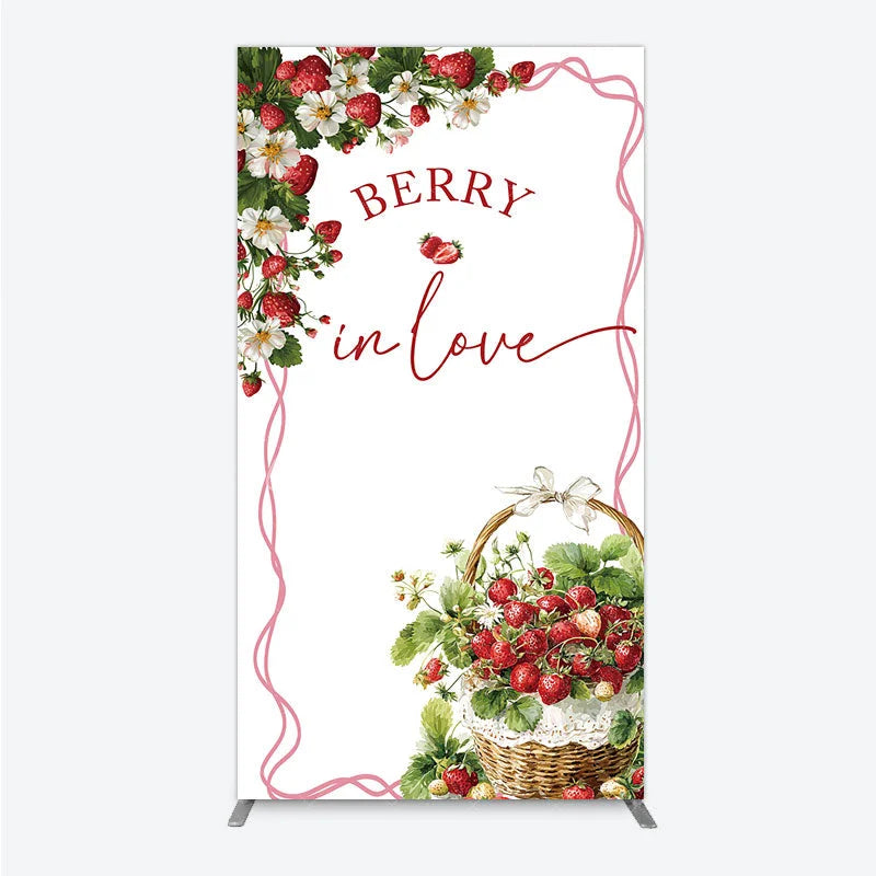 Aperturee - Aperturee Berry In Love Rectangle Backdrop Watercolor Strawberry Basket White Background Sweet Girl Baby Shower Rectangle Cover
