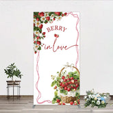 Aperturee - Aperturee Berry In Love Rectangle Backdrop Watercolor Strawberry Basket White Background Sweet Girl Baby Shower Rectangle Cover
