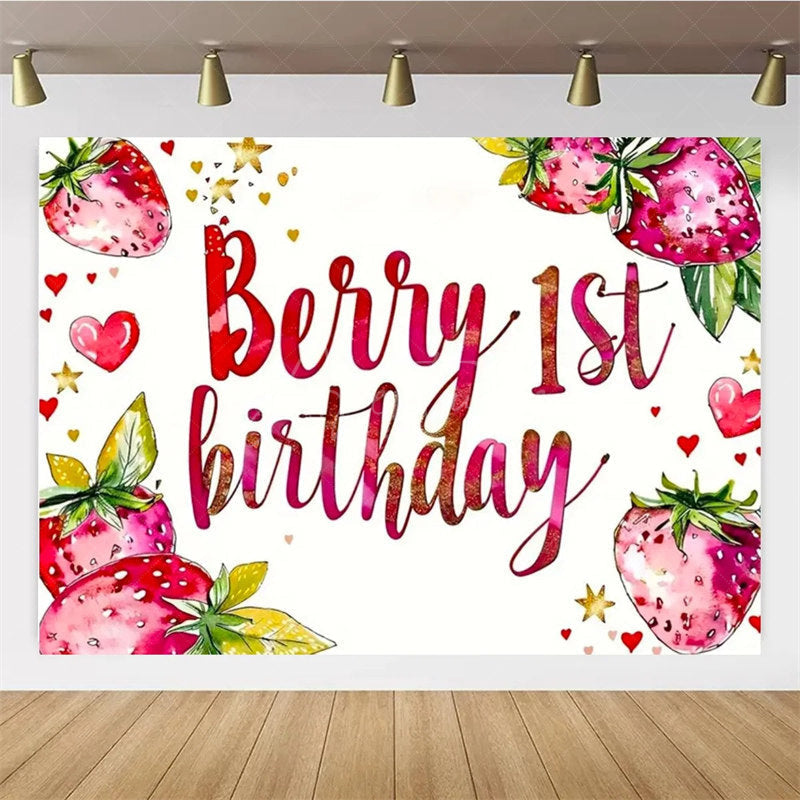 Aperturee - Aperturee Berry Sweet Strawberry First Birthday Backdrop Sweet to be One Summer Fruit Fun and Fresh Party Decoration