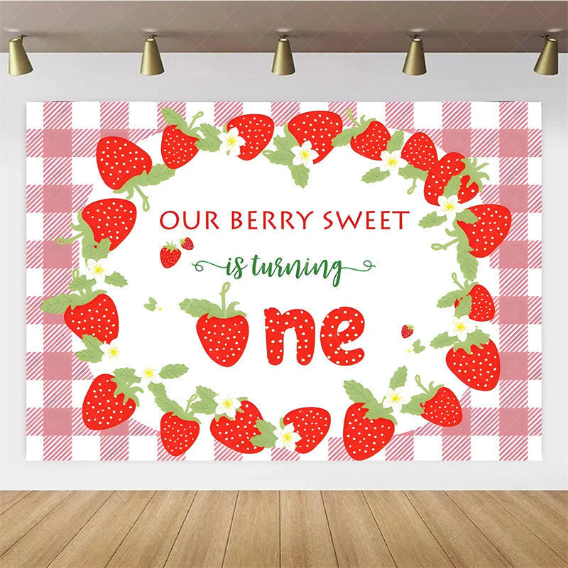 Aperturee - Aperturee Berry Sweet Strawberry First Birthday Backdrop Sweet to be One Summer Fruit Fun and Fresh Party Decoration
