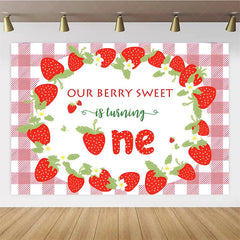 Aperturee - Aperturee Berry Sweet Strawberry First Birthday Backdrop Sweet to be One Summer Fruit Fun and Fresh Party Decoration