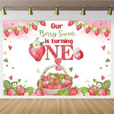 Aperturee - Aperturee Berry Sweet Strawberry First Birthday Backdrop Sweet to be One Summer Fruit Fun and Fresh Party Decoration