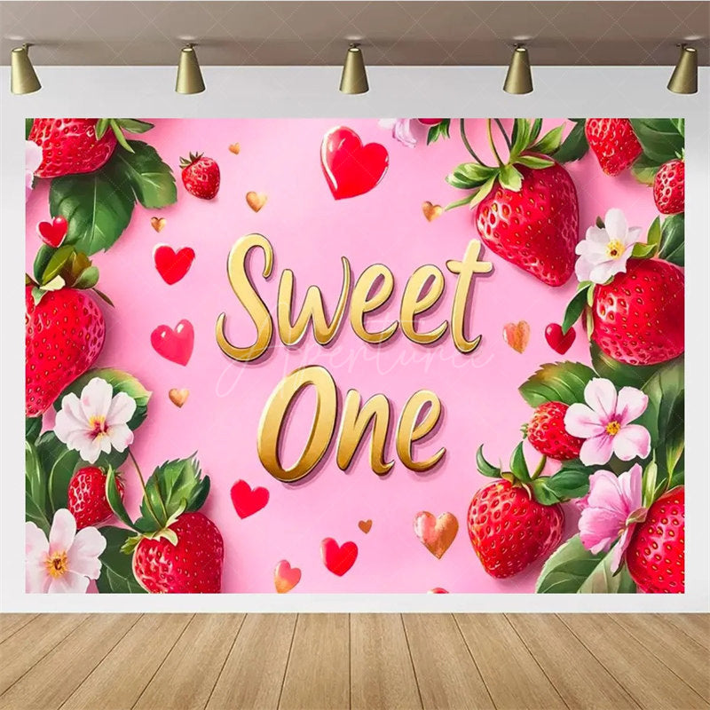 Aperturee - Aperturee Berry Sweet Strawberry First Birthday Backdrop Sweet to be One Summer Fruit Fun and Fresh Party Decoration
