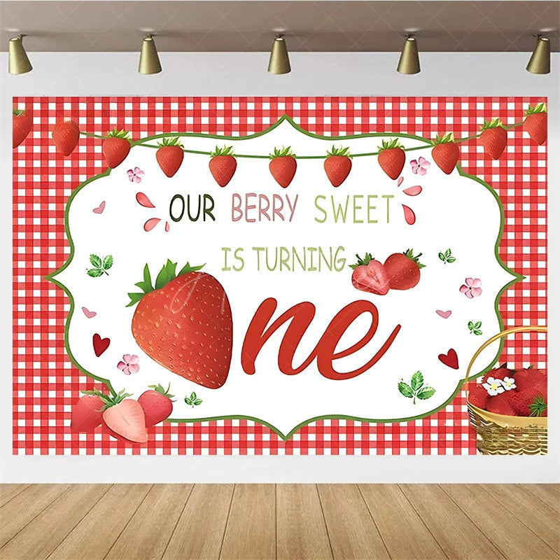 Aperturee - Aperturee Berry Sweet Strawberry First Birthday Backdrop Sweet to be One Summer Fruit Fun and Fresh Party Decoration