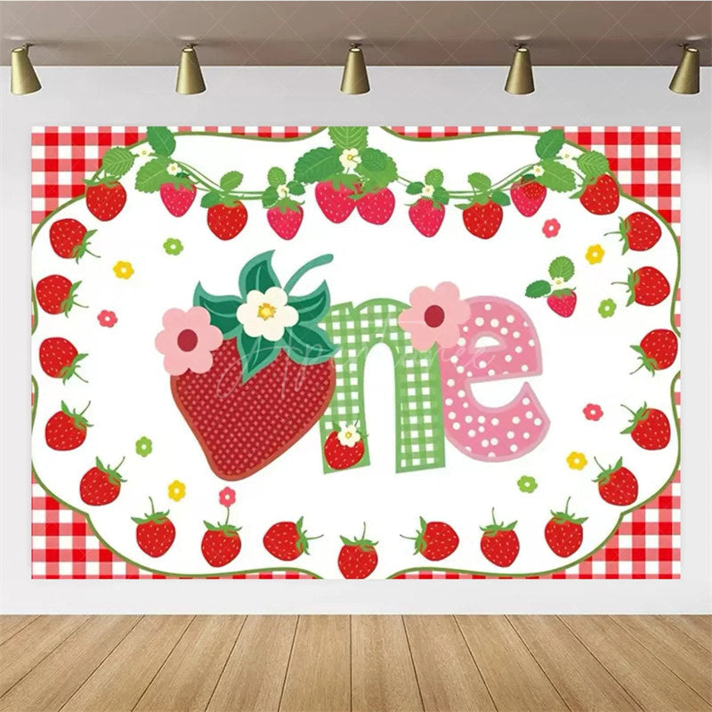 Aperturee - Aperturee Berry Sweet Strawberry First Birthday Backdrop Sweet to be One Summer Fruit Fun and Fresh Party Decoration