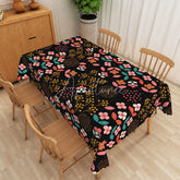 Aperturee - Aperturee Black Abstract Floral Rectangle Tablecloth Modern Folk Art Flower Table Cover Colorful Dining Decor