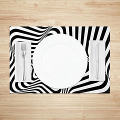 Aperturee - Aperturee Black Abstract Optical Illusion Star Set of 4 Placemats Modern Geometric Design for Contemporary Dining