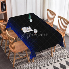 Aperturee - Aperturee Black and Blue Glitter Gradient Rectangle Tablecloth with Scalloped Edge Elegant Party Decoration