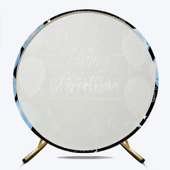Aperturee - Aperturee Black and Blue Happy Birthday Round Backdrop with Glitter Balloons Stars and Confetti for Festive Party Decor