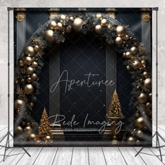 Aperturee - Aperturee Black and Gold Balloon Arch Photography Backdrop Elegant Christmas Decor New Year’s Eve Party Photo Booth