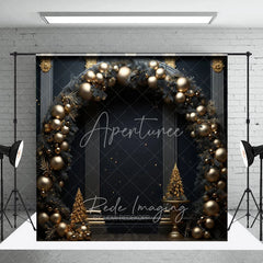 Aperturee - Aperturee Black and Gold Balloon Arch Photography Backdrop Elegant Christmas Decor New Year’s Eve Party Photo Booth