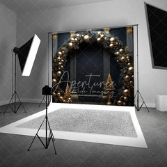Aperturee - Aperturee Black and Gold Balloon Arch Photography Backdrop Elegant Christmas Decor New Year’s Eve Party Photo Booth