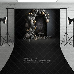Aperturee - Aperturee Black and Gold Balloon Arch Sweep Photo Backdrop Celestial Starry Night Photography Background