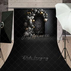 Aperturee - Aperturee Black and Gold Balloon Arch Sweep Photo Backdrop Celestial Starry Night Photography Background