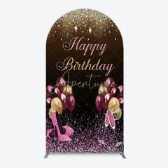 Aperturee - Aperturee Black and Gold Glitter Arch Backdrop High Heels Champagne Birthday Party Decor Pink Balloon Theme Background for Women