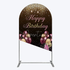 Aperturee - Aperturee Black and Gold Glitter Arch Backdrop High Heels Champagne Birthday Party Decor Pink Balloon Theme Background for Women