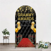 Aperturee - Aperturee Black and Gold Glitter Awards Night Arch Backdrop Kit Elegant Red Carpet Viewing Party Decor