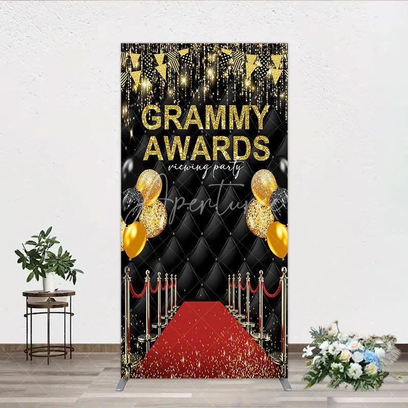 Aperturee - Aperturee Black and Gold Glitter Awards Night Rectangle Backdrop Kit Elegant Red Carpet Viewing Party Decor