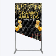 Aperturee - Aperturee Black and Gold Glitter Awards Night Rectangle Backdrop Kit Elegant Red Carpet Viewing Party Decor