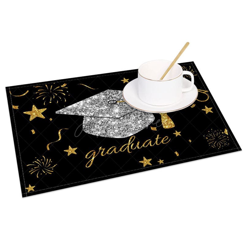 Aperturee - Aperturee Black And Gold Glitter Graduate Set of 4 Placemats