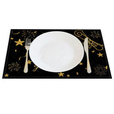 Aperturee - Aperturee Black And Gold Glitter Graduate Set of 4 Placemats