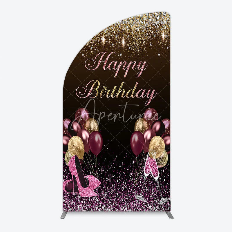 Aperturee - Aperturee Black and Gold Glitter Half Moon Arch Backdrop High Heels Champagne Birthday Party Decor Pink Balloon Theme