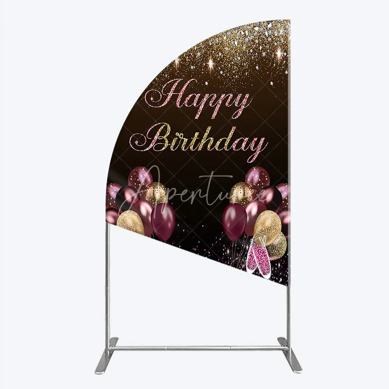 Aperturee - Aperturee Black and Gold Glitter Half Moon Arch Backdrop High Heels Champagne Birthday Party Decor Pink Balloon Theme