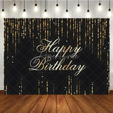 Aperturee - Aperturee Black and Gold Glitter Happy Birthday Backdrop Shining Sequin Rain Photography Background
