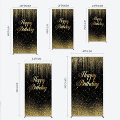 Aperturee - Aperturee Black and Gold Glitter Happy Birthday Rectangle Arch Backdrop Elegant Confetti Party Decoration for Celebrations