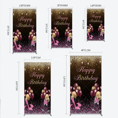 Aperturee - Aperturee Black and Gold Glitter Rectangle Backdrop High Heels Champagne Birthday Party Decor Pink Balloon Theme Background