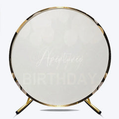 Aperturee - Aperturee Black and Gold Happy Birthday Round Backdrop with Balloons and Confetti Elegant Champagne Celebration Party Decor
