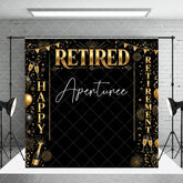 Aperturee - Aperturee Black and Gold Happy Retirement Celebration Holiday Backdrop Elegant Party Decor with Balloons and Champagne