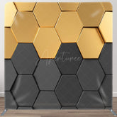 Aperturee - Aperturee Black And Gold Hexagon Wall Fabric Party Backdrop