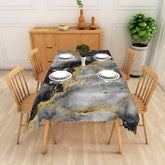 Aperturee - Aperturee Black and Gold Marble Texture Rectangle Tablecloth Luxury Stone Vein Table Cover Modern Formal Decor