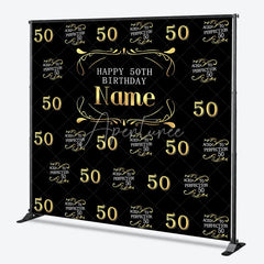 Aperturee - Aperturee Black and Gold Personalized Happy 50th Birthday Custom Backdrop Elegant Aged to Perfection Party Decor