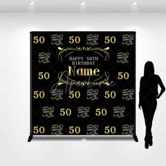 Aperturee - Aperturee Black and Gold Personalized Happy 50th Birthday Custom Backdrop Elegant Aged to Perfection Party Decor