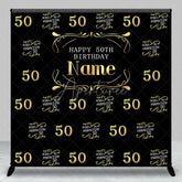 Aperturee - Aperturee Black and Gold Personalized Happy 50th Birthday Custom Backdrop Elegant Aged to Perfection Party Decor
